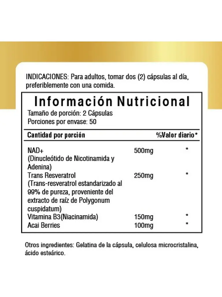 X3 Nad + Nicotinamide Resveratrol Premium 1000mg — 300 cápsulas 3