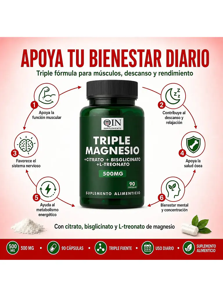 Ultra Magnesio Triple 500mg Qin Supplements — 90 cápsulas 4