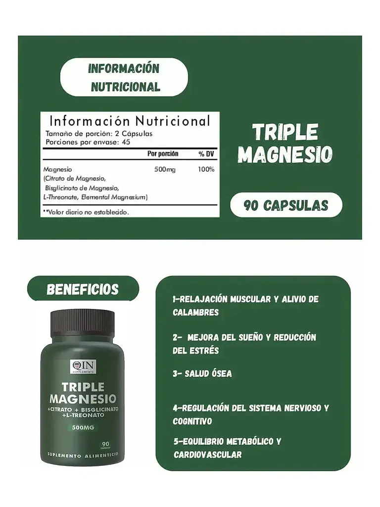 Ultra Magnesio Triple 500mg Qin Supplements — 90 cápsulas 7