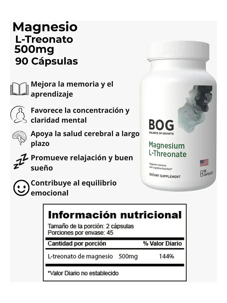 L-treonato De Magnesio 500mg — 90 cápsulas 5