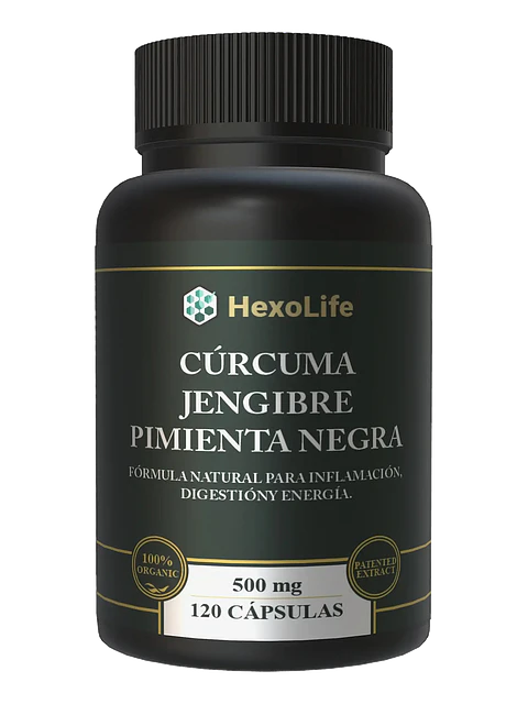 Cúrcuma + Jengibre + Pimienta Negra — 120 cápsulas