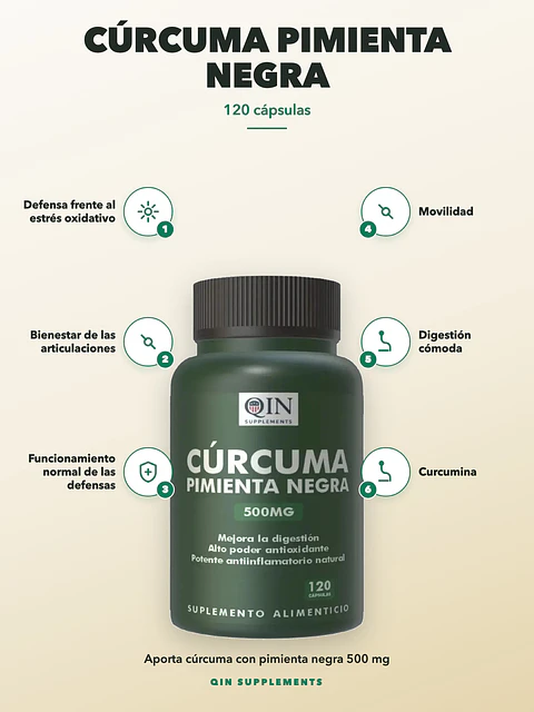 Cúrcuma Pimienta Negra Qin Supplements — 120 cápsulas