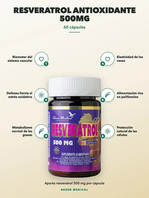 Resveratrol Antioxidante 500mg Green Medical — 60 cápsulas