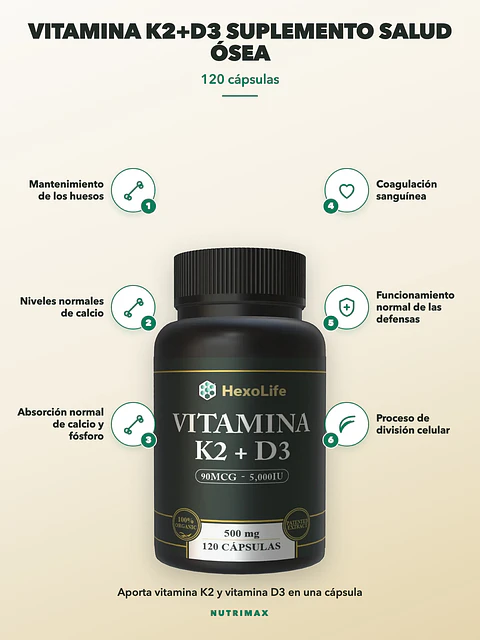 Vitamina K2+d3 Salud Ósea — 120 cápsulas