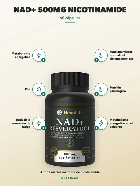 Nad+ 500mg Nicotinamida Antienvejecimiento — 60 cápsulas