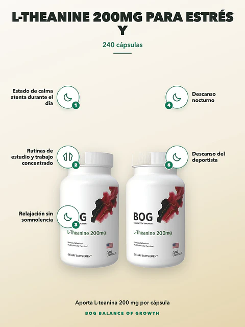 L-Teanina 200mg Pack x2 para Estrés y Concentración — 240 cápsulas (2 frascos de 120)