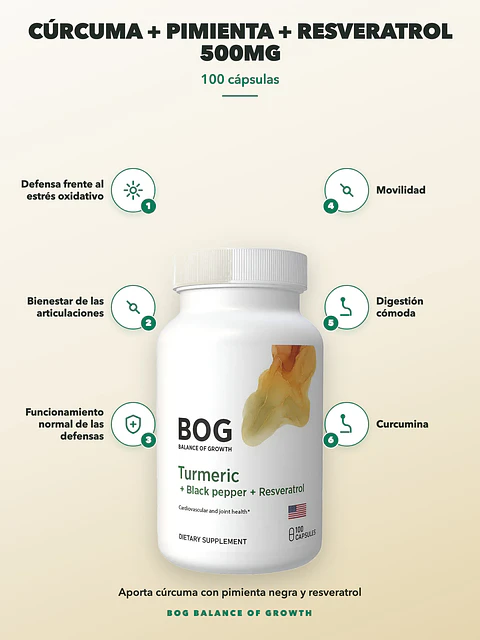 Cúrcuma + Pimienta + Resveratrol 500mg — 100 cápsulas