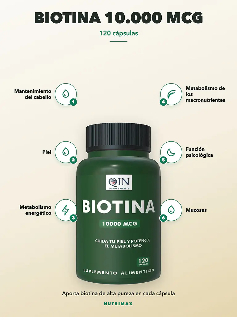 Biotina 10.000 Mcg — 120 cápsulas 2