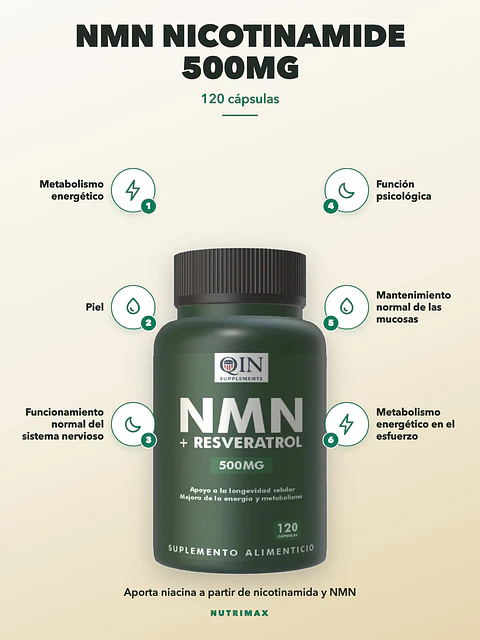 Nmn Nicotinamida 500mg Qin Supplements — 120 cápsulas