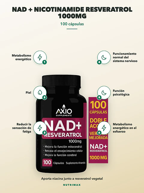 Nad + Nicotinamida Resveratrol 1000mg — 100 cápsulas