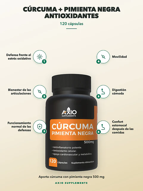 Cúrcuma + Pimienta Negra Antioxidantes — 120 cápsulas