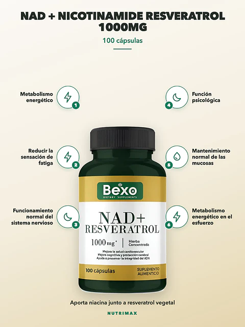 Nad + Nicotinamida Resveratrol 1000mg — 100 cápsulas
