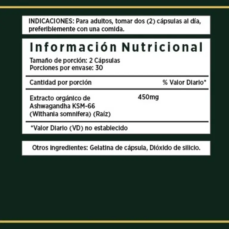 Ashwagandha Ksm66 450mg Antistress Estado Mental 60 cap 2