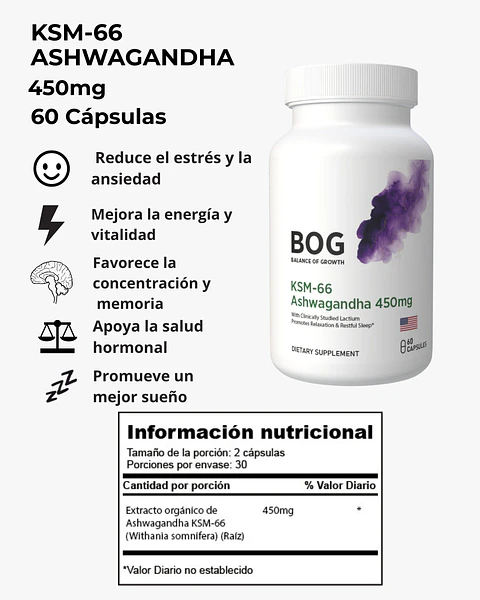 Ashwagandha Ksm66 - 450mg Antistress Estado Mental 60 cap