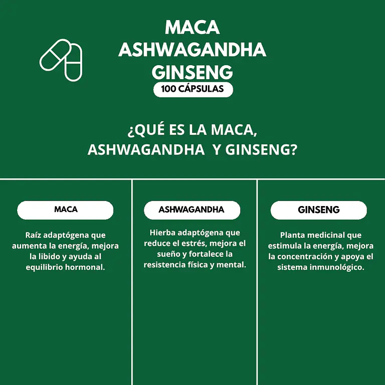 Pack X2 Maca + Ashwagandha + Ginseng 100 Cápsulas  3