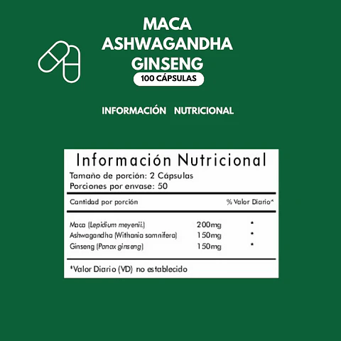 Pack X2 Maca + Ashwagandha + Ginseng 100 Cápsulas 