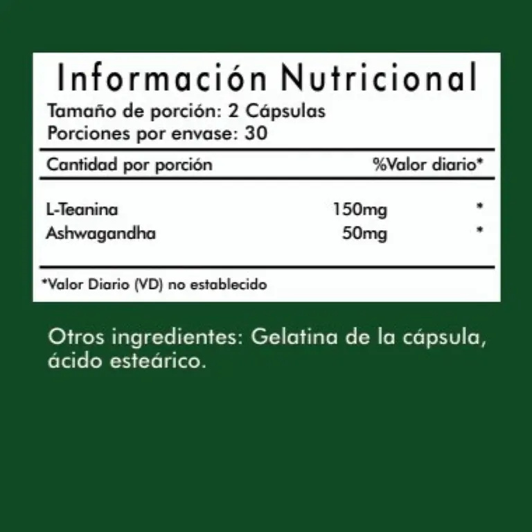 L-theanine + Ashwagandha 200mg 60 Cap Reducción Del Estrés 2