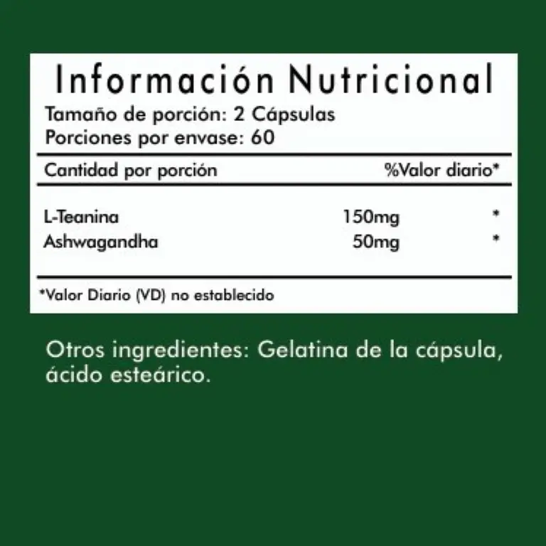 L-theanine + Ashwagandha 200mg 120 Cap Reducción Del Estrés 2