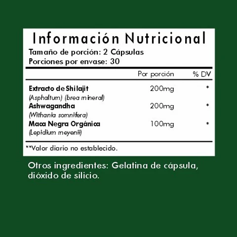 Shilajit + Ashwagandha + Black Maca | 2 Frascos | 120 Cap
