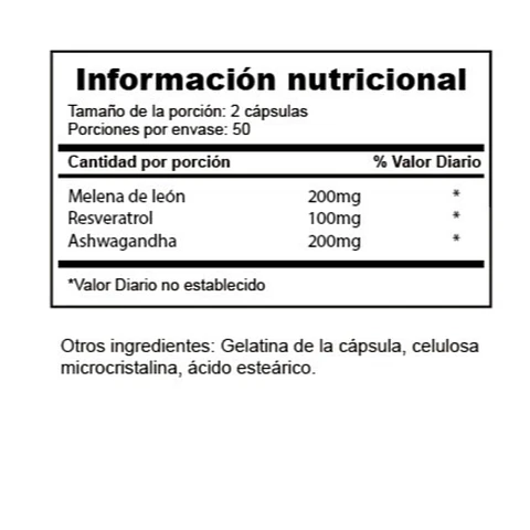 Melena De León + Resveratrol + Ashwagandha 100 Cápsulas