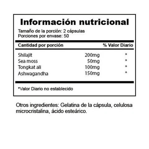 Shilajit + Sea Moss + Tongkat Ali + Ashwagandha 100 Cápsulas