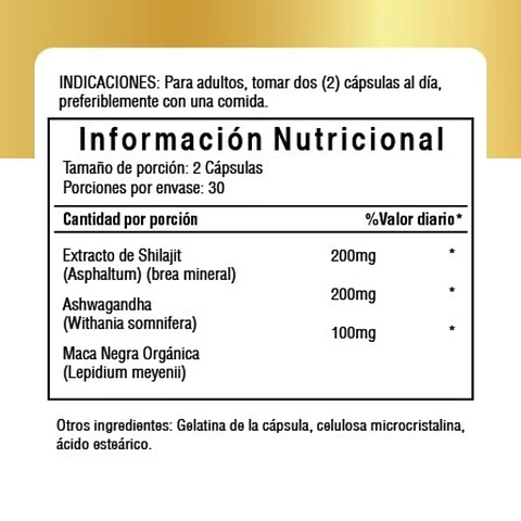 Shilajit + Ashwagandha + Black Maca | 2 Frascos 120 Capsulas