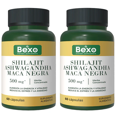 Shilajit + Ashwagandha + Black Maca | 2 Frascos 120 Capsulas