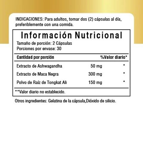 Tongkat Ali + Ashwagandha + Black Maca Ultra 60 Capsulas