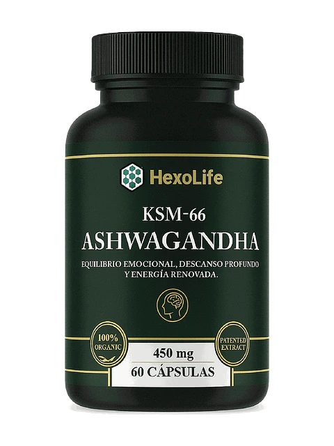 Ashwagandha KSM-66 450mg Orgánica HexoLife — 60 cápsulas
