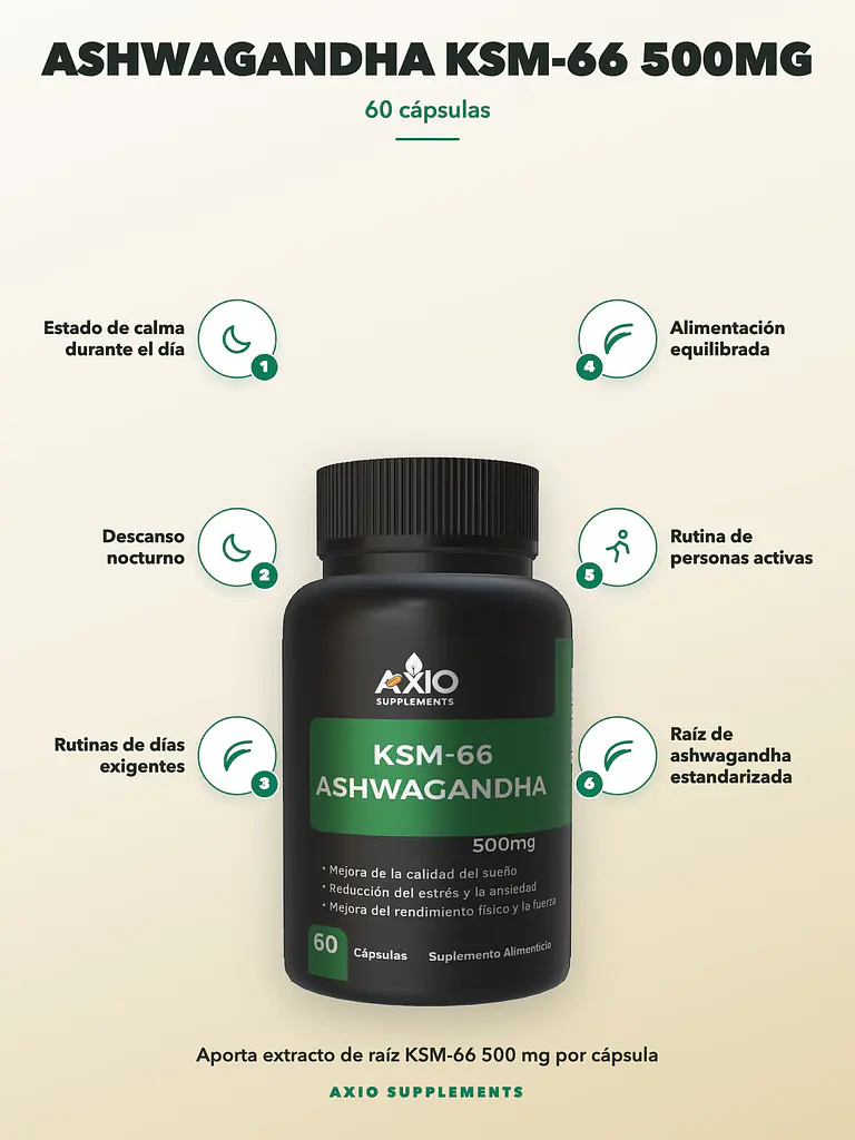 Ashwagandha KSM-66 500mg Axio Supplements — 60 cápsulas 2