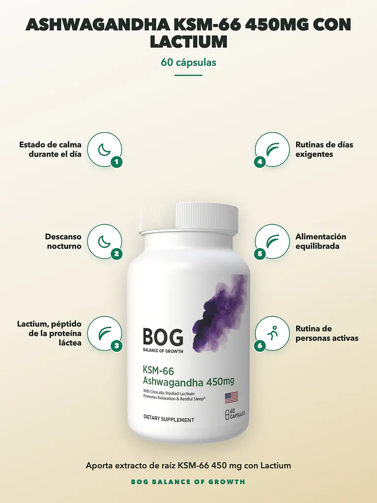 Ashwagandha KSM-66 450mg con Lactium BOG — 60 cápsulas 2