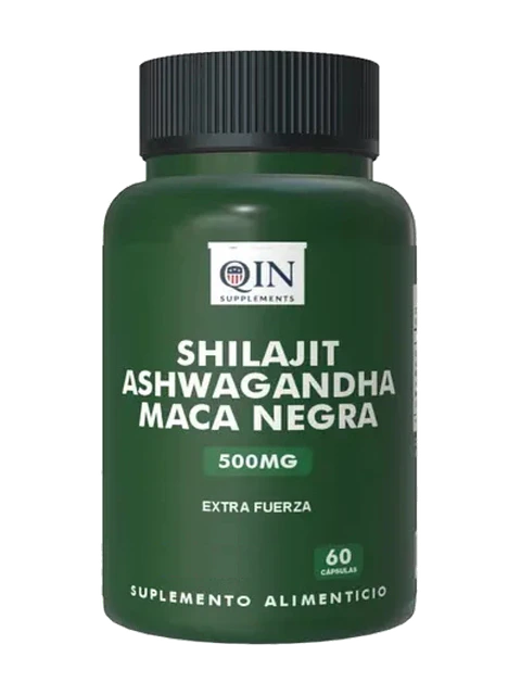 Shilajit + Ashwagandha + Maca Negra 500mg Qin Supplements — 60 cápsulas
