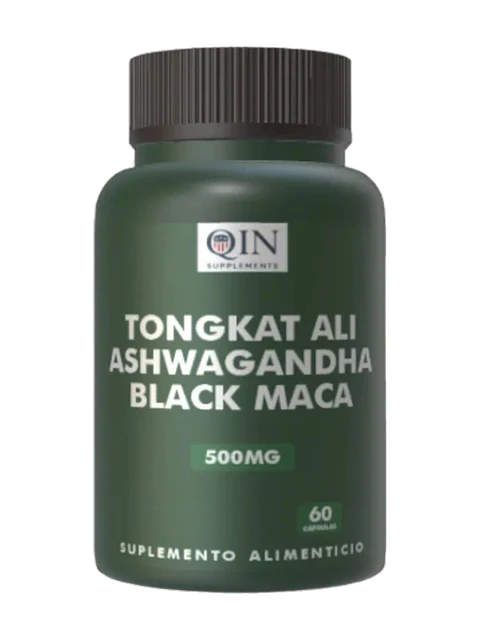 Tongkat Ali + Ashwagandha + Maca Negra 500mg Qin Supplements — 60 cápsulas