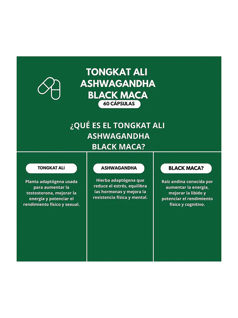 Tongkat Ali + Ashwagandha + Maca Negra 500mg Qin Supplements — 60 cápsulas 4