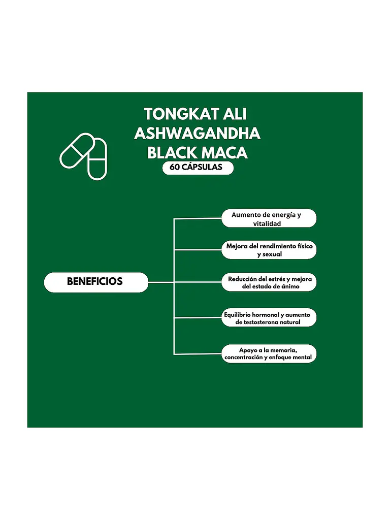 Tongkat Ali + Ashwagandha + Maca Negra 500mg Qin Supplements — 60 cápsulas 5