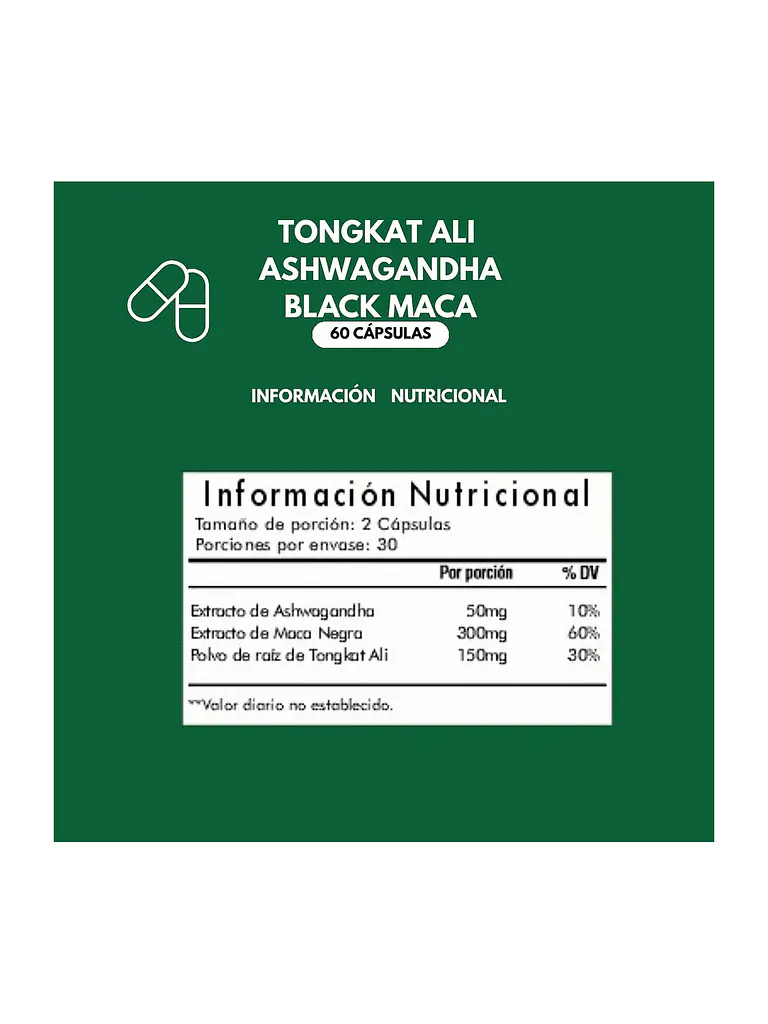 Tongkat Ali + Ashwagandha + Maca Negra 500mg Qin Supplements — 60 cápsulas 6