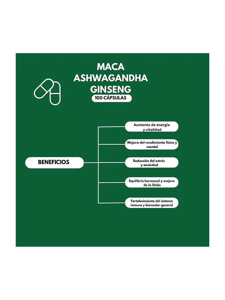Maca + Ashwagandha + Ginseng 500mg Qin Supplements — 100 cápsulas 5