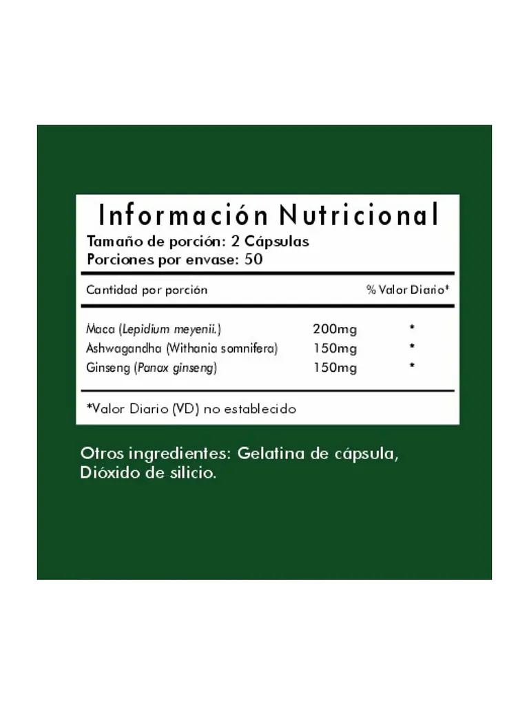 Maca + Ashwagandha + Ginseng 500mg Qin Supplements — 100 cápsulas 6
