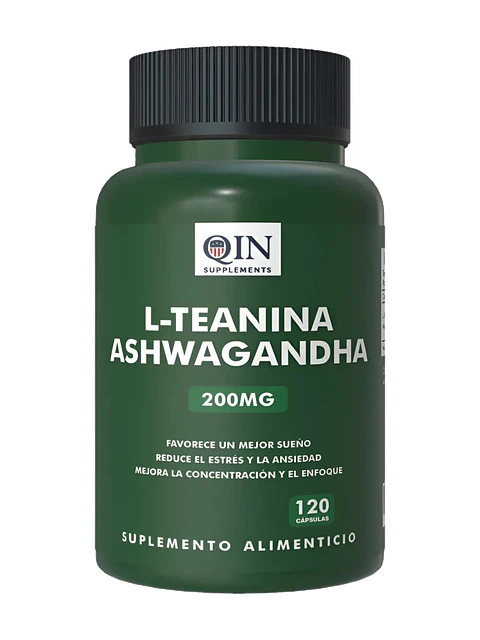 L-Teanina + Ashwagandha 200mg Qin Supplements — 120 cápsulas