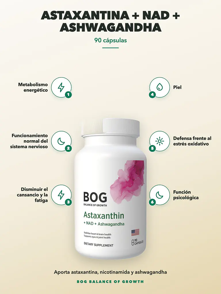 Astaxantina + NAD + Ashwagandha BOG — 90 cápsulas 2