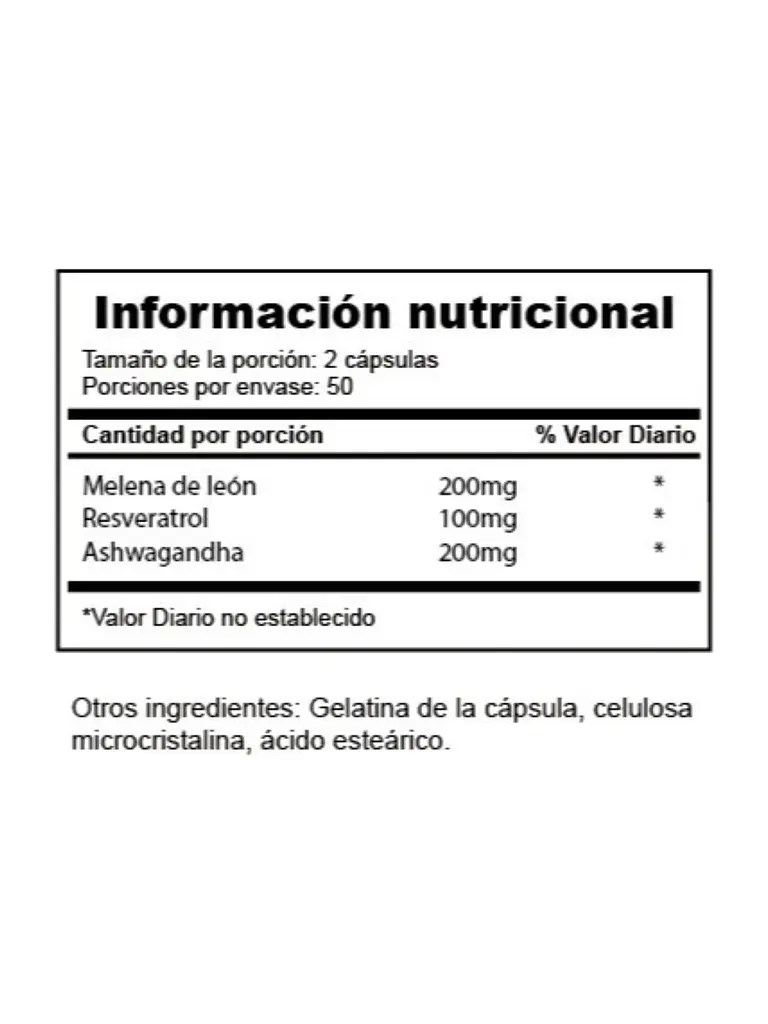 Melena de León + Resveratrol + Ashwagandha BOG — 100 cápsulas 3