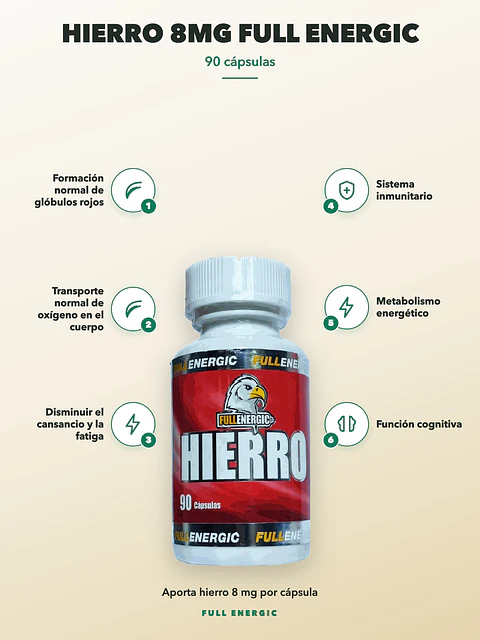 Hierro 8mg Full Energic — 90 cápsulas