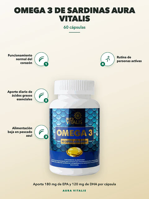 Omega 3 de Sardinas Aura Vitalis — 60 cápsulas