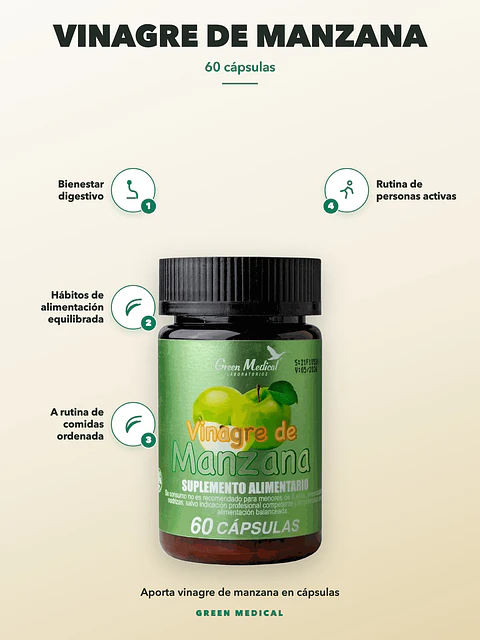 Vinagre de Manzana Green Medical — 60 cápsulas
