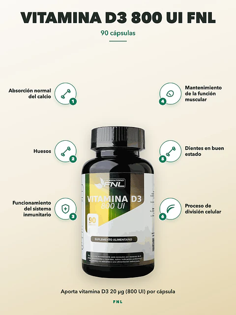 Vitamina D3 800 UI FNL — 90 cápsulas