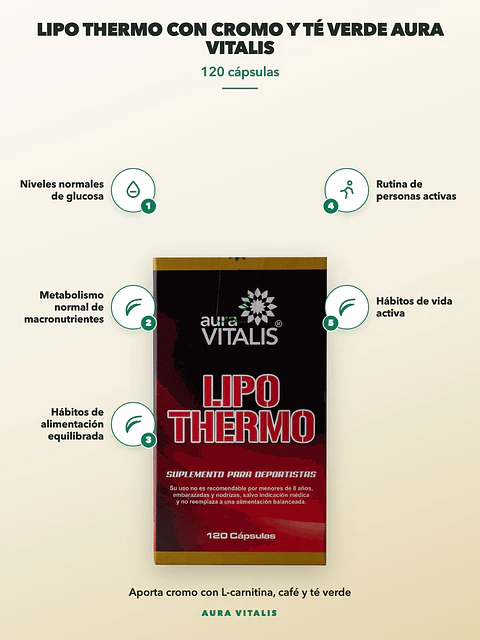 Lipo Thermo con Cromo y Té Verde Aura Vitalis — 120 cápsulas