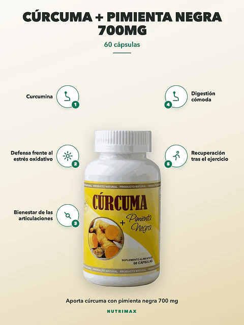Cúrcuma + Pimienta Negra 700mg — 60 cápsulas