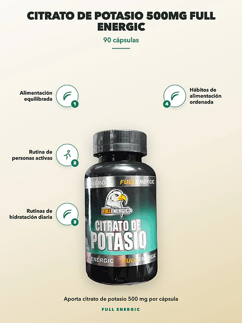 Citrato de Potasio 500mg Full Energic — 90 cápsulas