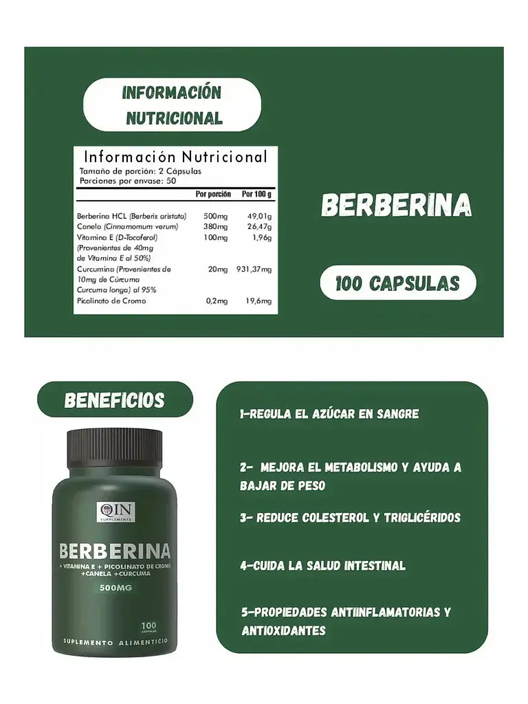 X2 Berberina 500mg Qin Supplements — 100 cápsulas  8
