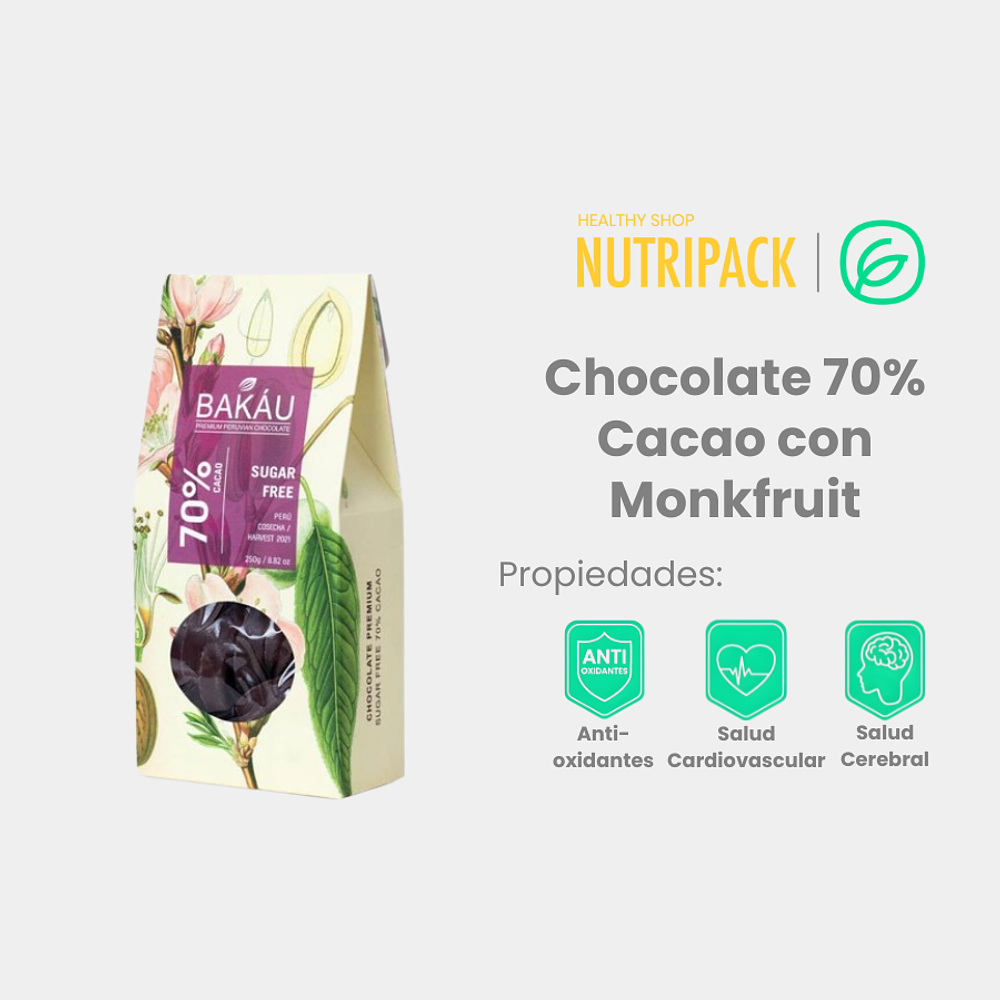 Chocolate 70% Cacao con Monkfruit, 100 g / 250 g